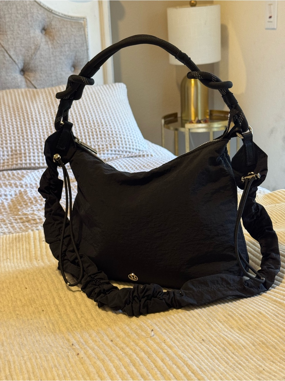 lululemon athletica Black Ruched Strap Hobo Shoulder Bag